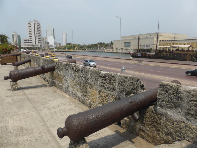 The city wall looking east from Plaza de la Aduana