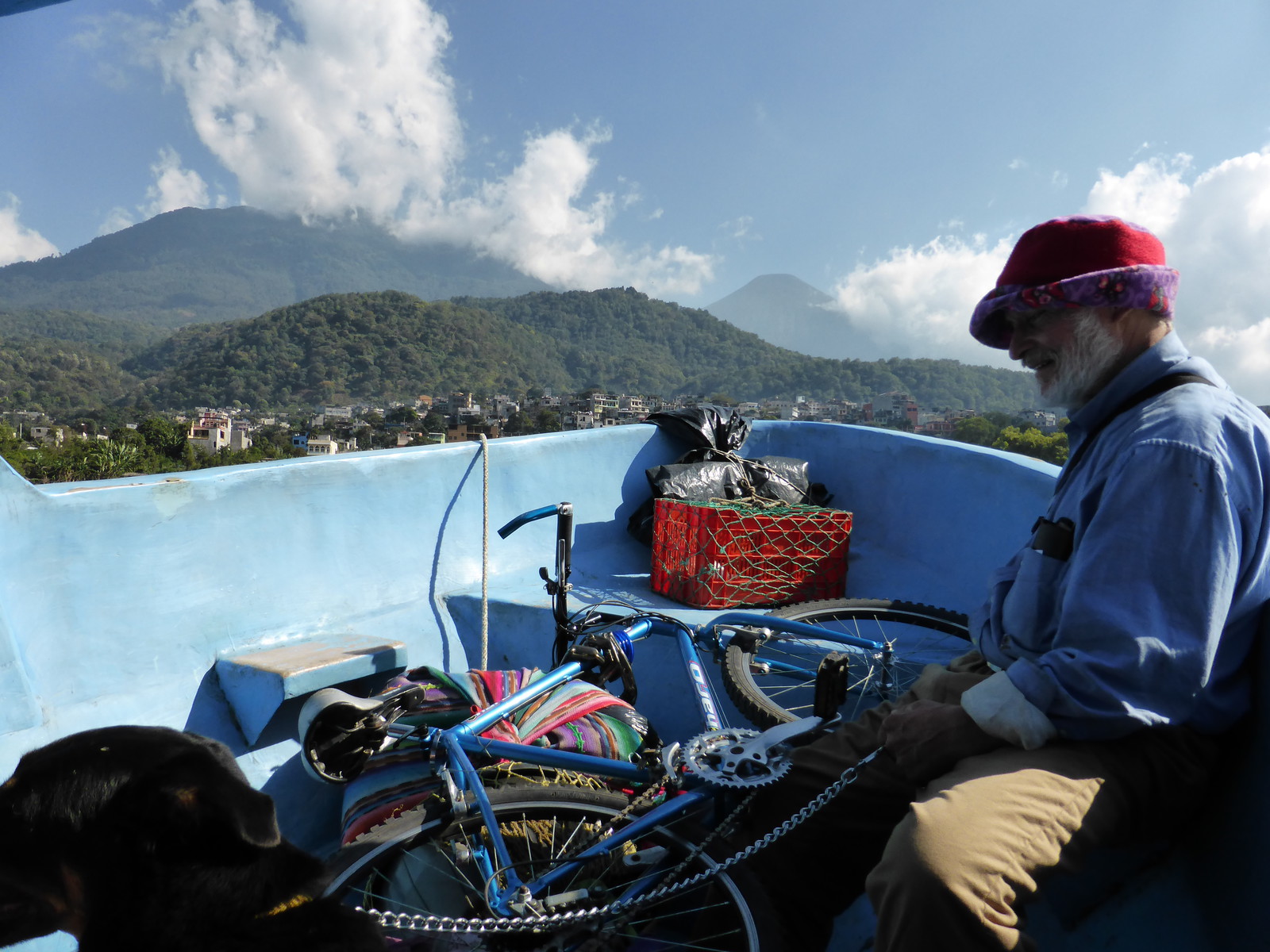 On the launch to Santiago Atitlán, where there's room for everyone, including an old man, his dogs and his bicycle