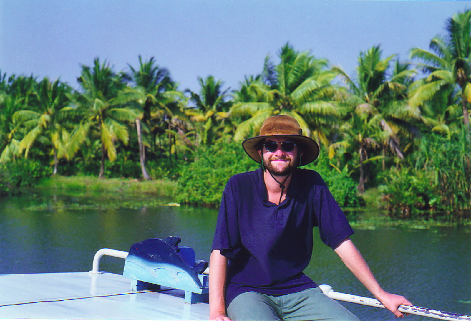 Mark taking in the scenery from the top of a canal boat