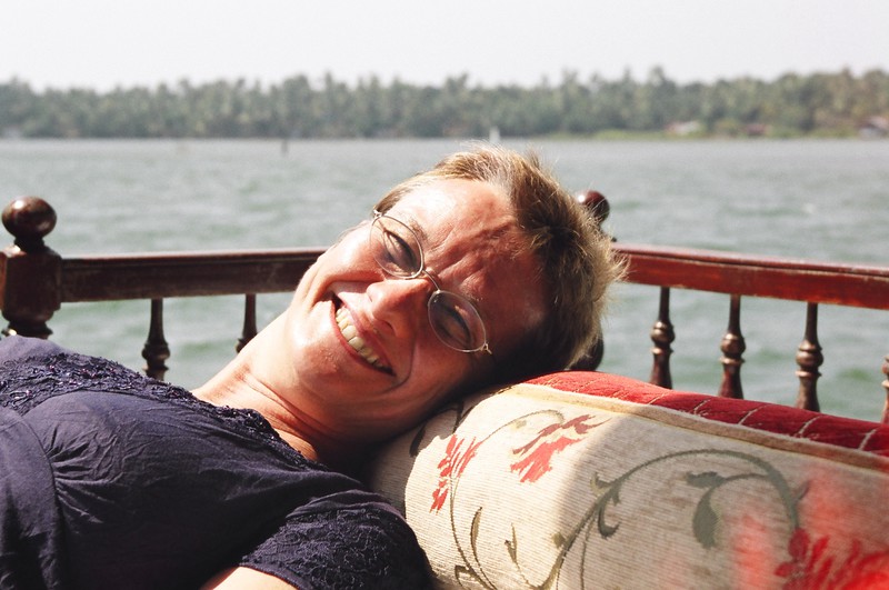 Peta relaxing on board our houseboat