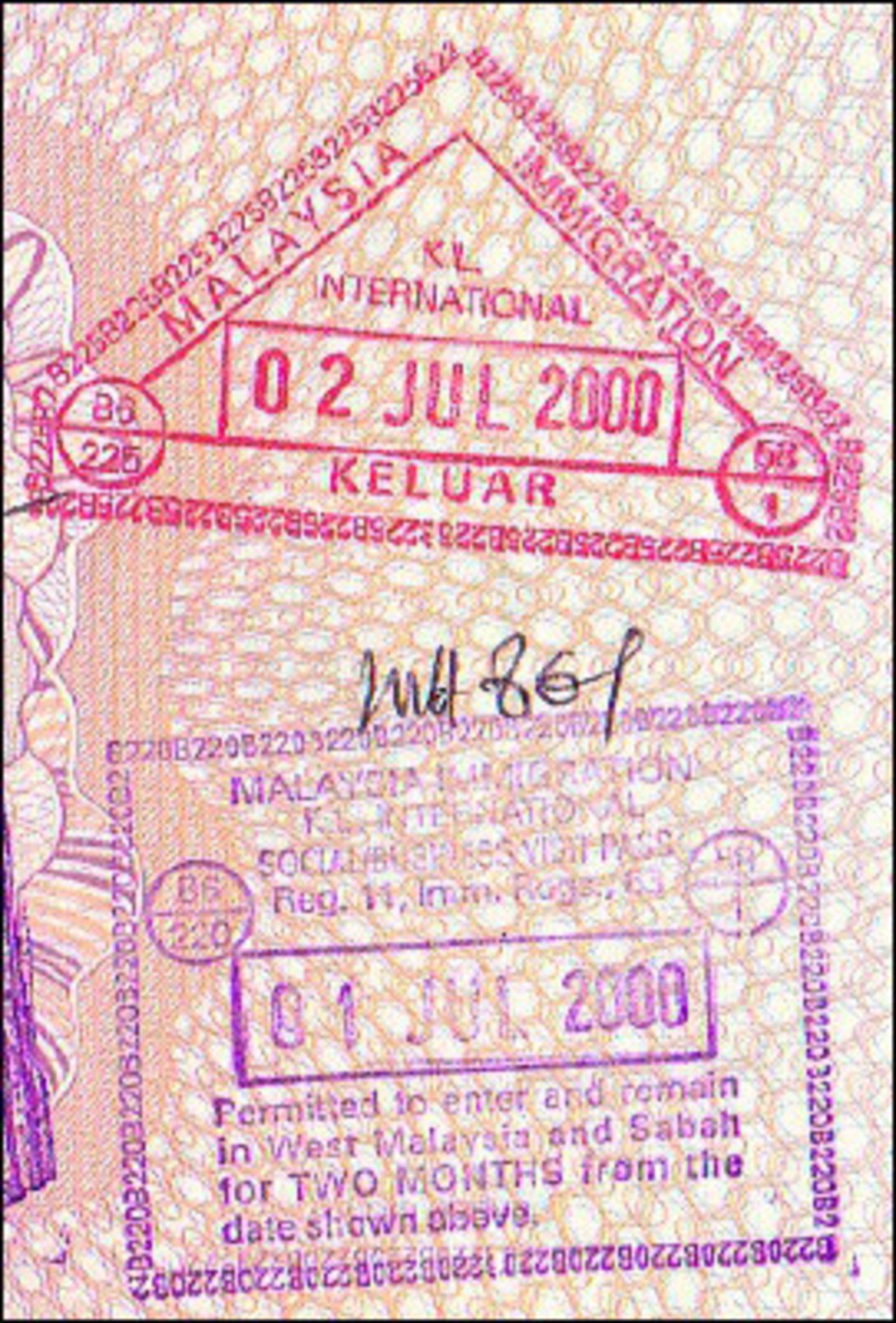 Malaysian entry and exit stamps